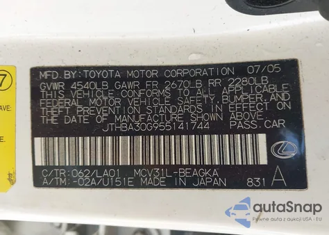 2005 Lexus Es 330 from USA, damaged, VIN JTHBA30G955141744